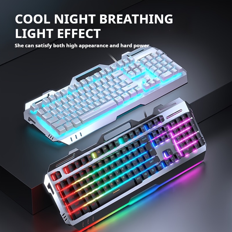 Gaming Keyboard Bundle - EWEADN GX80Z คีย์บอร์ดเมมเบรนสําหรับเล่นเกม, 104 คีย์แบบมีสายแผงโลหะทั้งหมดเงียบพร้อม LED