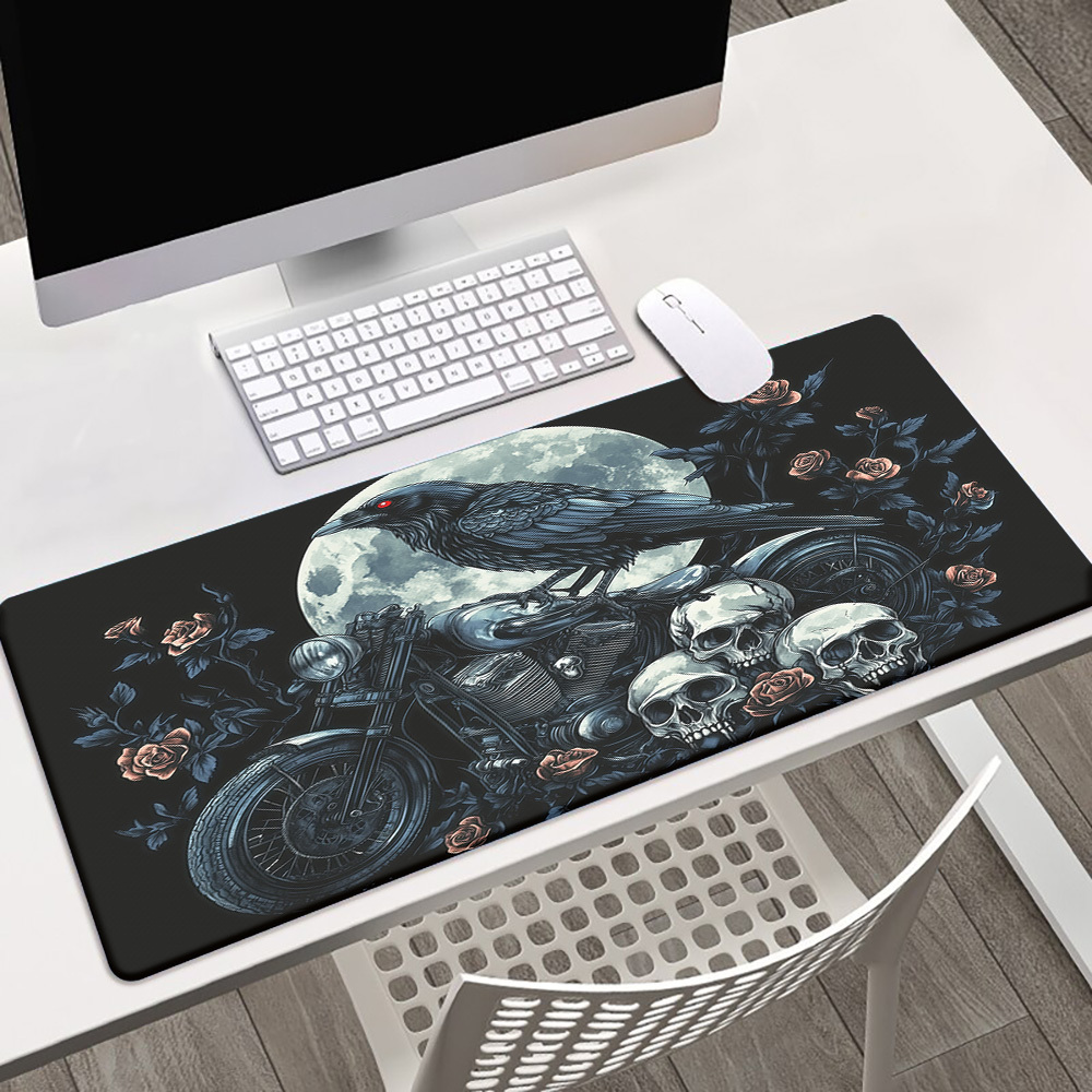 Gaming Keyboard Brand - แผ่นรองเมาส์เกมมิ่งลายโกธิค แบรนด์เรเวน สีเขียวเข้ม ดำ เทา ลายหัวกะโหลก