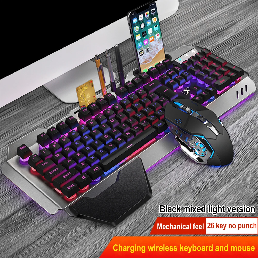 Gaming Keyboard Mouse Wireless - ชุดแป้นพิมพ์และเมาส์ไร้สาย2.4G แบบชาร์จไฟได้ K680คีย์บอร์ดเกมใช้พอร์ตของสำนักงาน