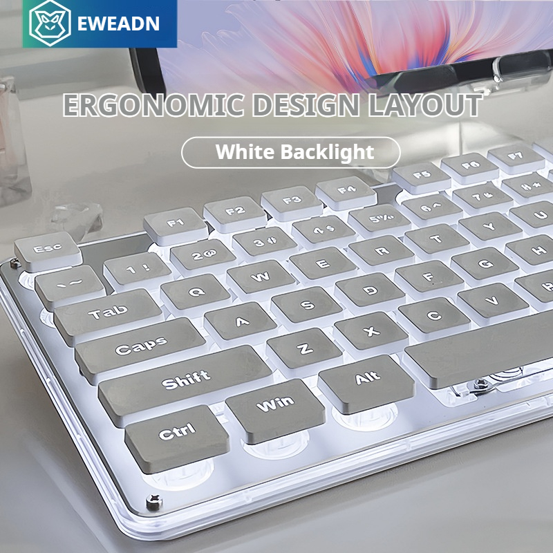 Gaming Keyboard Mouse Wireless - EWEADN V3 ชุดแป้นพิมพ์และเมาส์สำนักงานไร้สาย V3เงียบ104คีย์ขนาดเต็มพร้อมพุดดิ้งคีย์แคปสำหรับเล่นเกมและสำนักงานแล็ปท็อป/พีซี