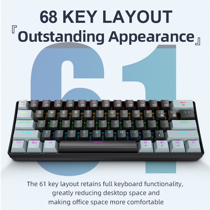 Gaming Keyboard And Mouse Set - APAYADO K61 Mini Mechanical Keyboard,แบบมีสาย,61 คีย์,Phantom
