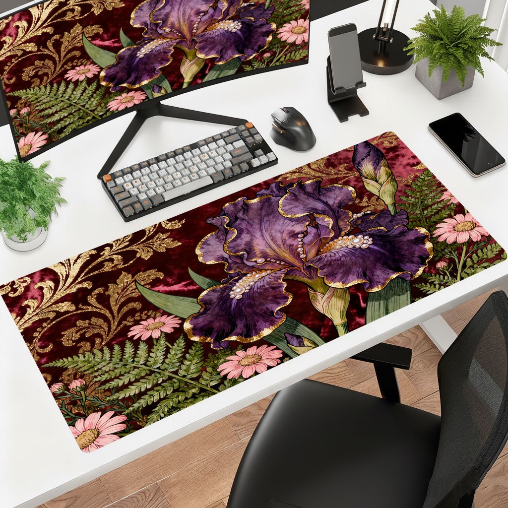 Gaming Keyboard Brand - แผ่นรองเมาส์ลายดอกไม้สีม่วง แบรนด์ Iron Art แผ่นรองโต๊ะพิมพ์ลาย Ultra