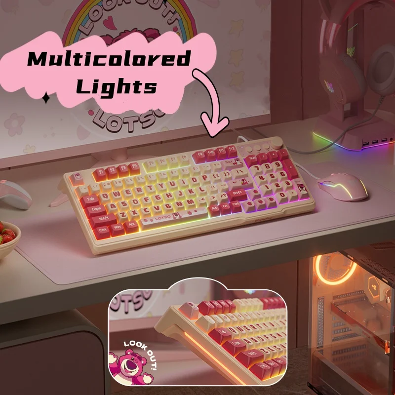 Gaming Keyboard And Mouse Set - Lotso คีย์บอร์ดไร้สาย 2.4G คีย์บอร์ดสําหรับสาวสีชมพู Gamer คีย์บอร์ดเมาส์สําหรับ