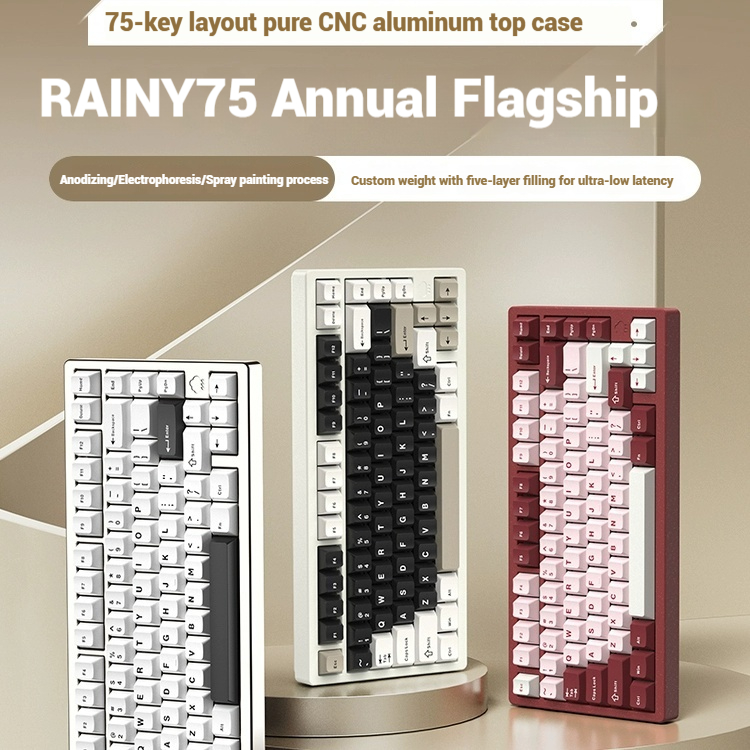 Gaming Keyboard Wireless - คีย์บอร์ดเกมมิ่งไร้สายบลูทูธ RAINY75 ตัวเครื่องอะลูมิเนียม คอนโทรลเลอร์สำหรับอีสปอร์ต ของขวัญที่สมบูรณ์แบบสำหรับวันเกิดและวันที่ฝนตก