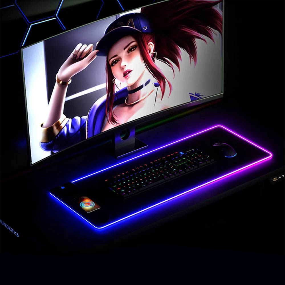 Gaming Keyboard Mouse Wireless - แผ่นรองเมาส์ RGB พร้อมเครื่องชาร์จไร้สาย 15W ชาร์จเร็วแผ่นรองแป้นพิมพ์พื้นผิวเรียบลื่นสําหรับแผ่นรองเมาส์สําหรับเล่นเกมพีซี