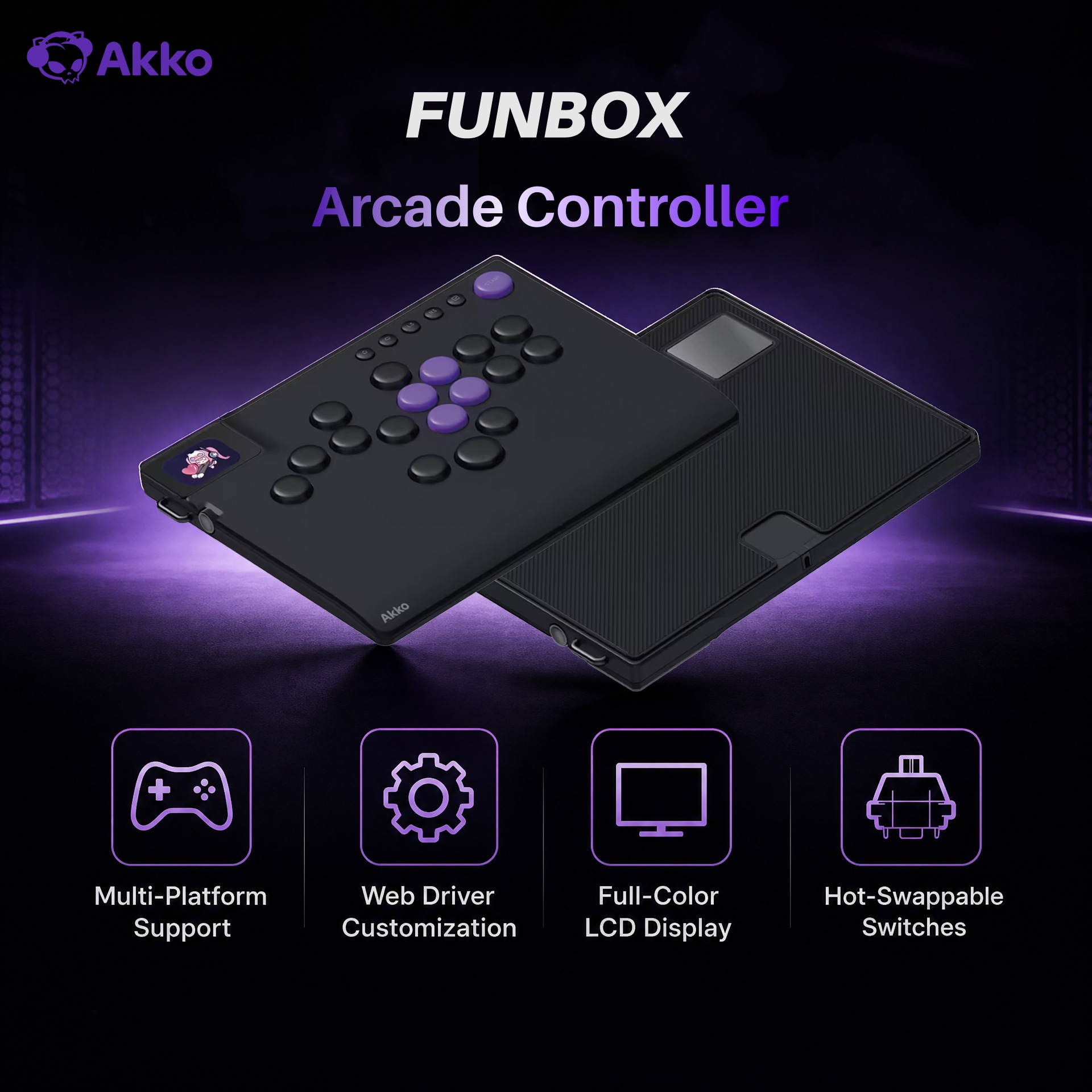 Gaming Keyboard Magnetic Switches - Akko FUNBOX คอนโทรลเลอร์แบบไม่มีคันโยกแม่เหล็ก คอนโทรลเลอร์แบบไม่มีคันโยกสำหรับเกมอาร์เคด คีย์บอร์ดสำหรับ PC/PS5/PS4