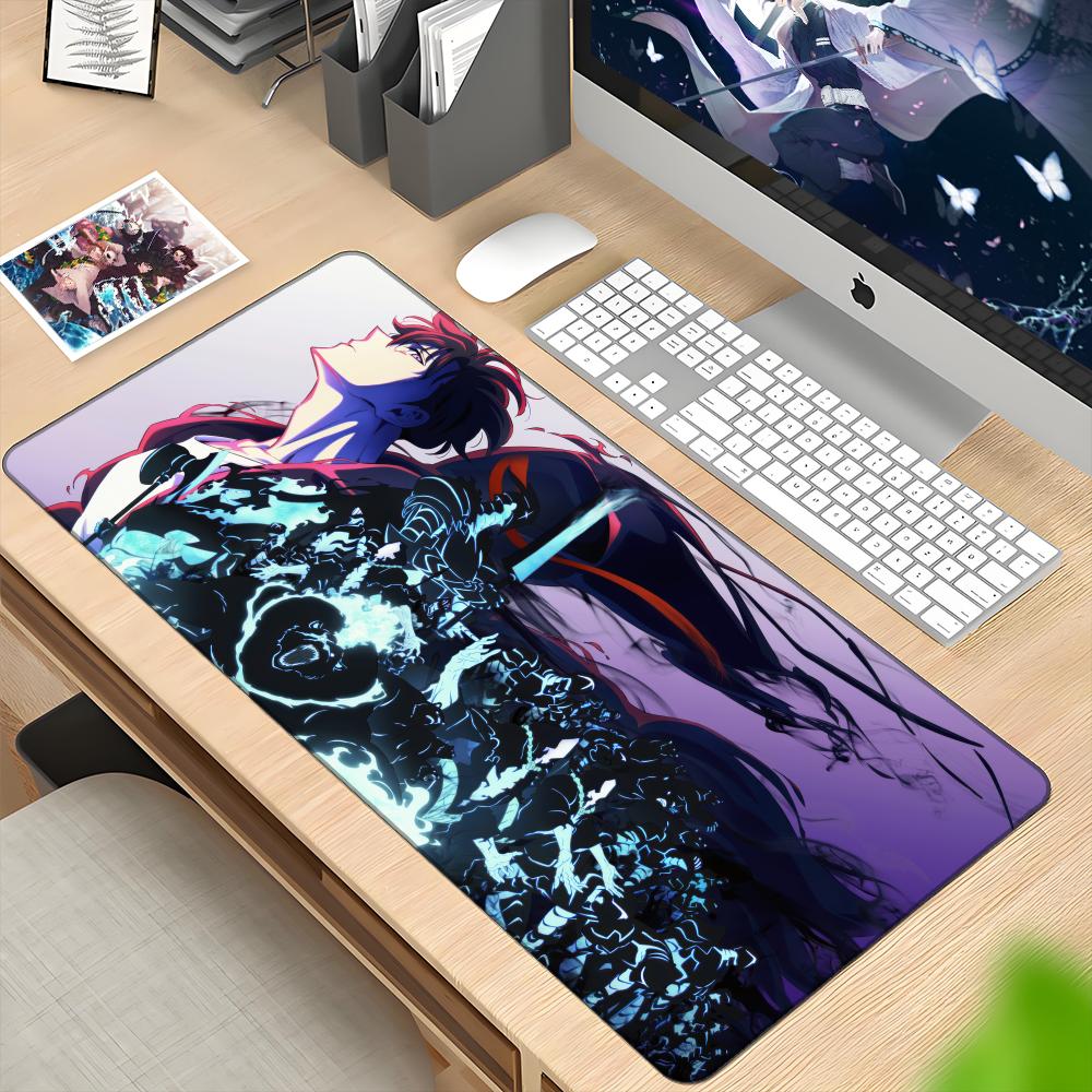 Gaming Keyboard Typewriter - อะนิเมะโซโล เลเวลลิ่งแผ่นรองเมาส์ HD การพิมพ์คอมพิวเตอร์เกมเมอร์ล็อคขอบแผ่นรองเมาส์กันลื่น XXL90x40 ซม.คีย์บอร์ด