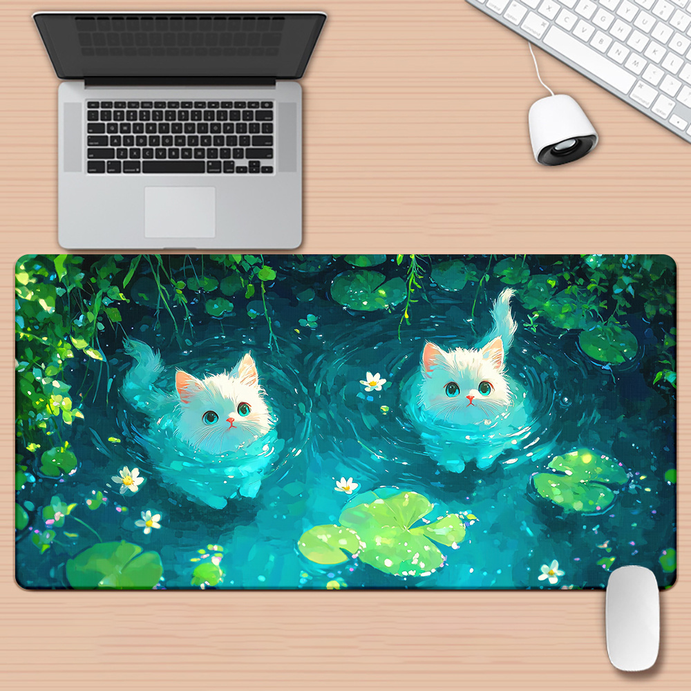 Gaming Keyboard Brand - แผ่นรองเมาส์ลายแมวน่ารัก ขนาด XXL งานศิลปะเหล็ก แผ่นรองโต๊ะขนาดใหญ่ กันลื่น