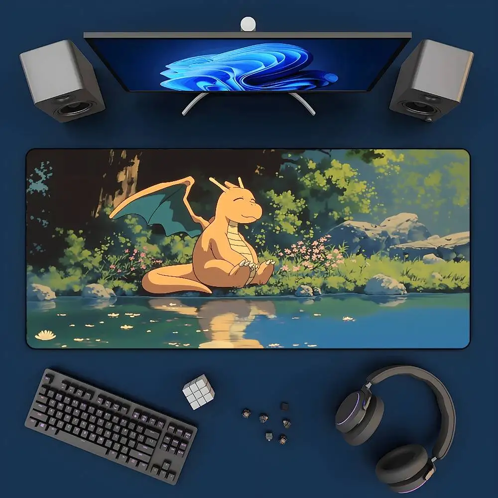 Gaming Keyboard Brand - แผ่นรองเมาส์เกมมิ่งโปเกมอน พิคาชู XXL แผ่นรองคีย์บอร์ดยางพร้อมดีไซน์ขอบเย็บ 2 มม.