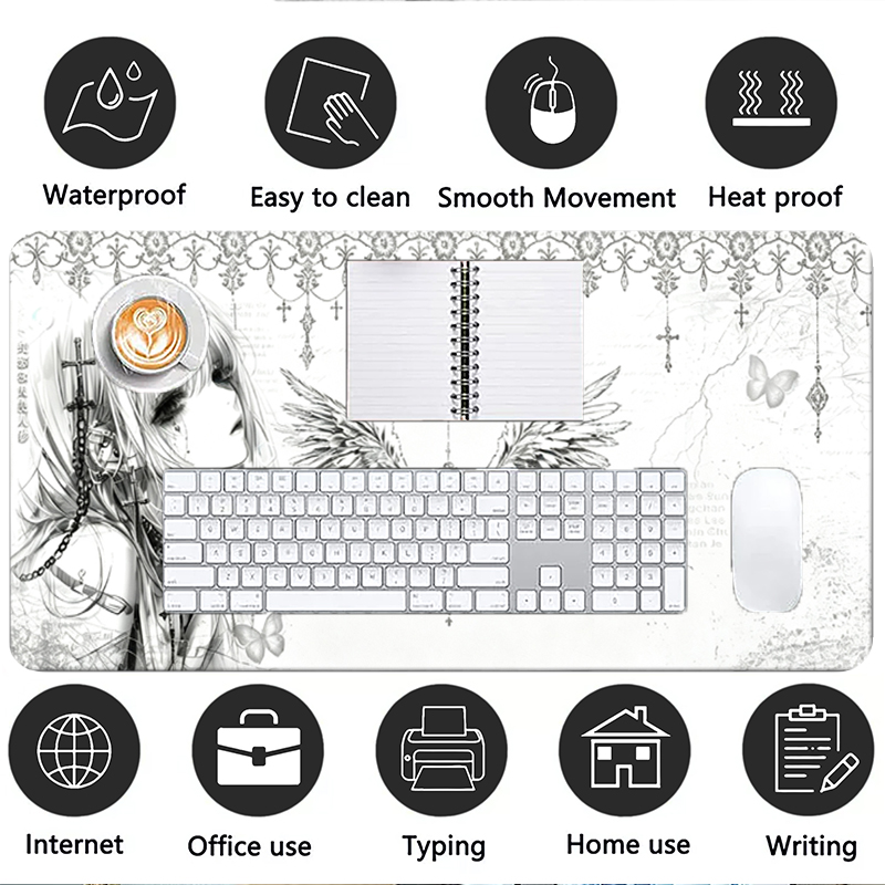 แผ่นรองเมาส์หนังสีดำสีขาวอะนิเ - Gaming Keyboard Nearby บทวิจารณ์และราคา
